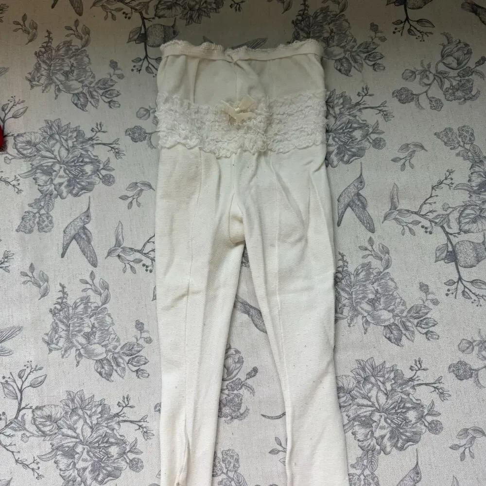 VTG 80s Infant Baby Girl 24 Months Tights Lot Ruffled Bottom White Red Blue Pink